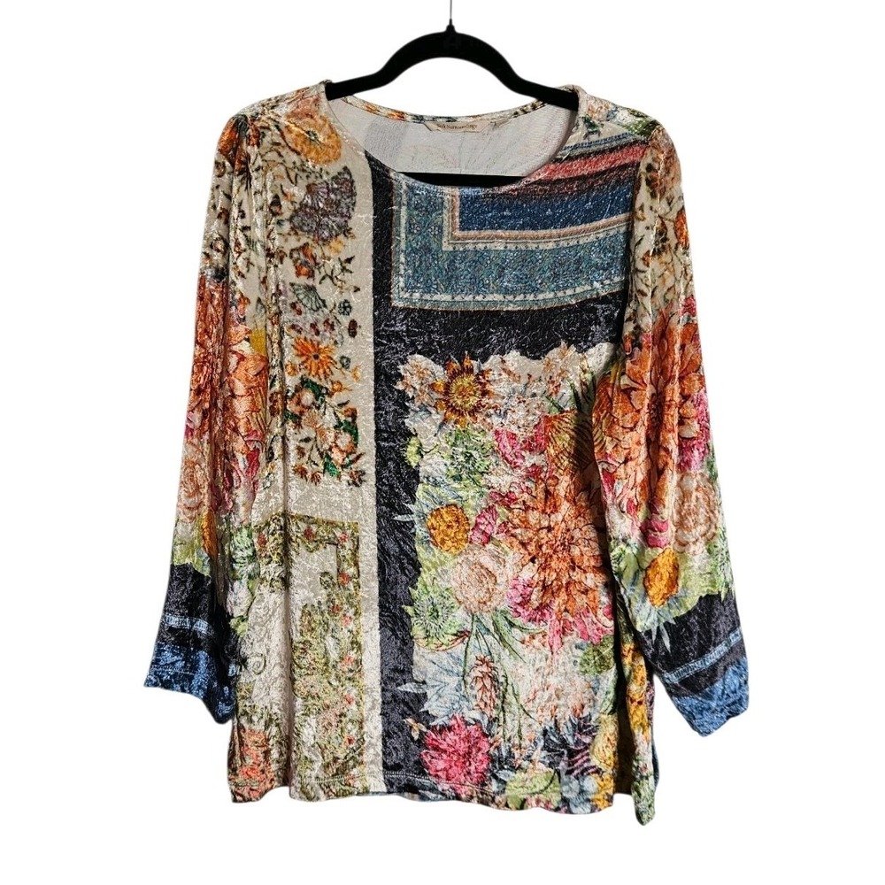 Soft Surroundings Floral Velvet Ashbury Tunic Womens Size PM Patchwork Boho